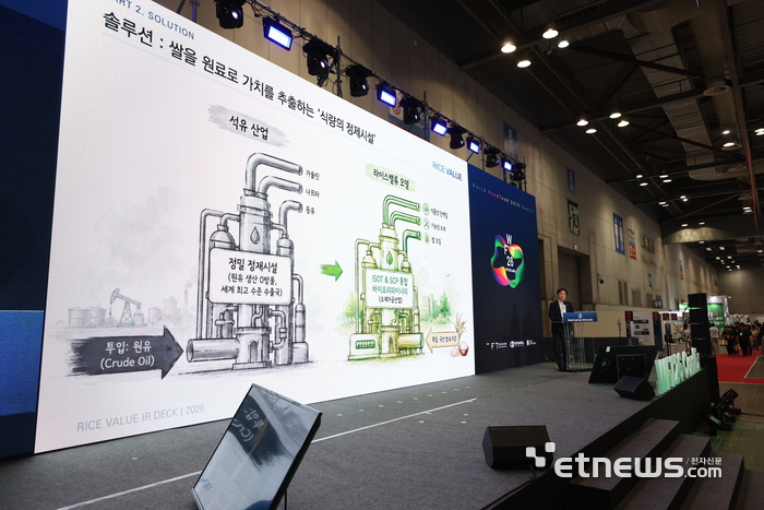 라이스밸류가 '월드 푸드테크 컨펙스 2026'에서 '쌀에서 석유를 찾는다'라는 주제로 발표했다.
