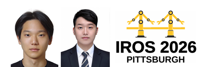 (좌측부터) 김준호 학생, 이성원 교수, IROS 2026 엠블럼(사진=국민대)