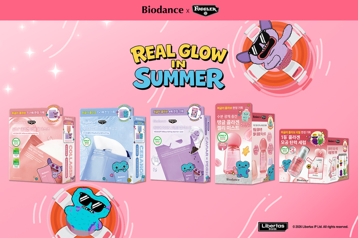 바이오던스는 글로벌 캐릭터 브랜드 '퍼글러'와 손잡고 '리얼 글로우 인 써머(Real Glow in Summer)' 한정 기획 제품을 선보인다고 29일 밝혔다.