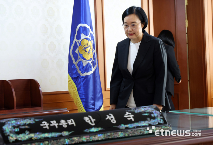 [포토] 첫 업무 시작하는 한성숙 총리