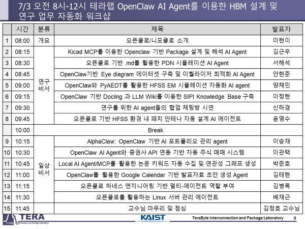 KAIST 테라랩, 3일 HBM 설계·연구 업무 자동화 워크숍 개최