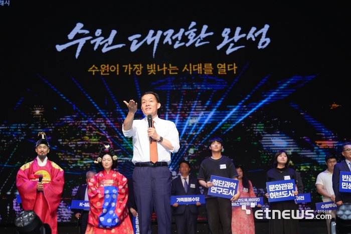 이재준 수원시장이 1일 오후 수원SK아트리움에서 열린 '민선 9기 새로운 시작, 수원 포 유(SUWON For You)'에 참석해 인사말을 하고 있다. 수원시 제공.