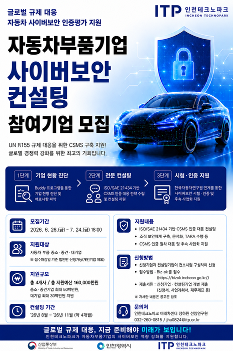 인천TP, 자동차부품기업 사이버보안 컨설팅 지원
