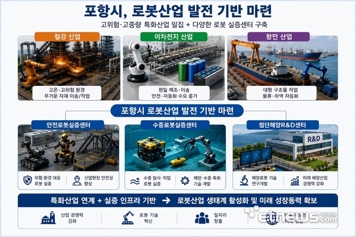 포항시 로봇산업 발전기반 마련을 위한 전략 도식(AI 생성이미지).