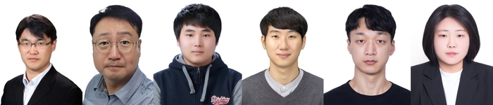 GIST-인하대 공동연구팀 단체사진. 왼쪽부터 윤명한 GIST 교수(공동 교신저자), 심봉섭 인하대학교 교수(공동 교신저자), 나현준 GIST (공동 제1저자), 홍영범 인하대학교(공동 제1저자), 조일영 GIST (공동 제1저자), 이다영 GIST (공동 제1저자)