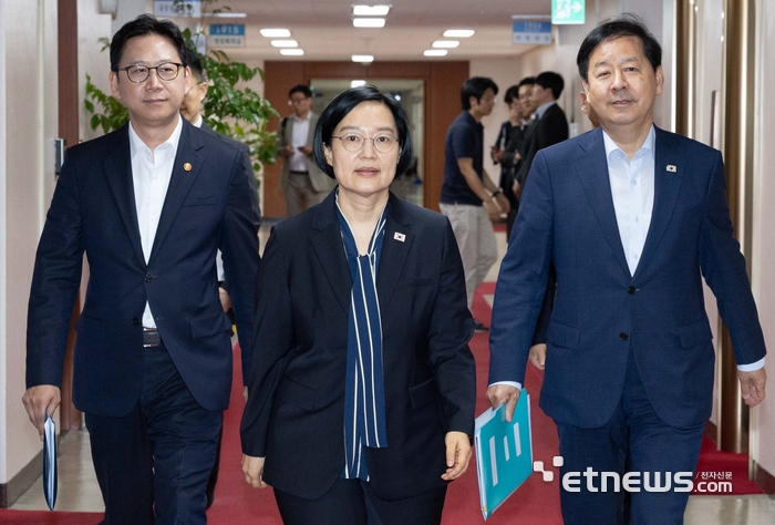 [포토] 국무회의 참석하는 한 총리와 두 부총리