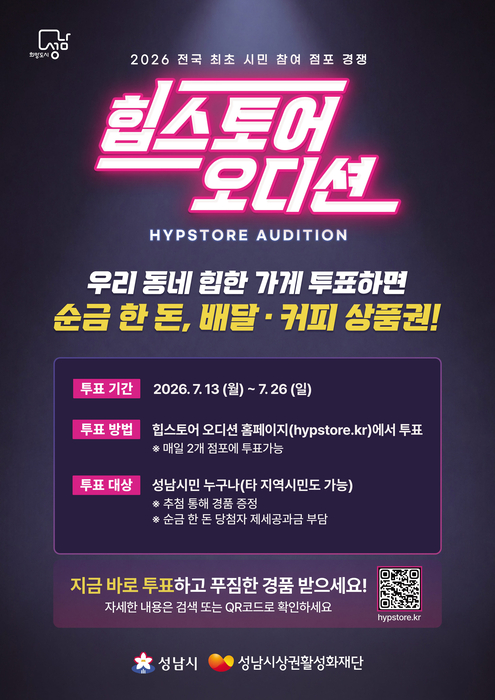 성남시, 힙스토어 8곳 시민투표로 선정…최대 2000만원 지원