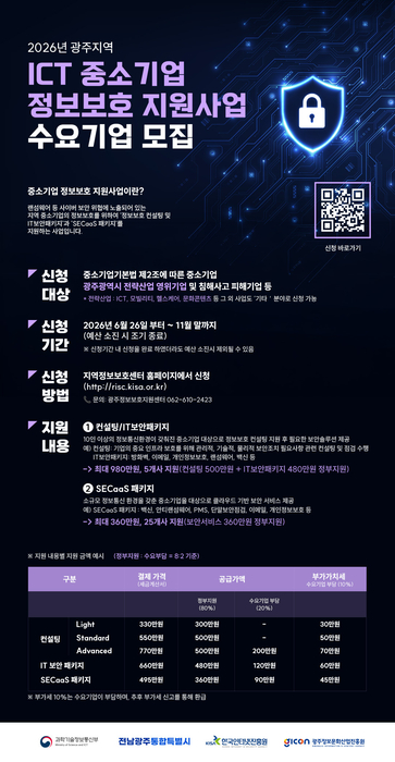 '2026년 정보통신기술(ICT) 중소기업 정보보호지원사업' 포스터.