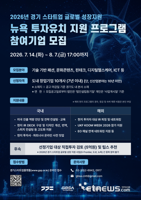 경기도, '2026 뉴욕 투자유치 지원 프로그램' 참가 스타트업 모집
