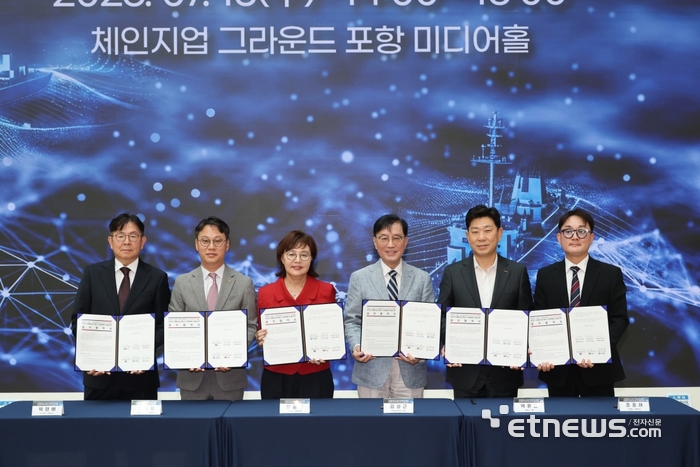 포항시가 북극항로 대비, AI 기반 극지해양기술 연구 및 산업생태계 조성을 위한 전문가 포럼에서 업무협약을 맺고 있다.
