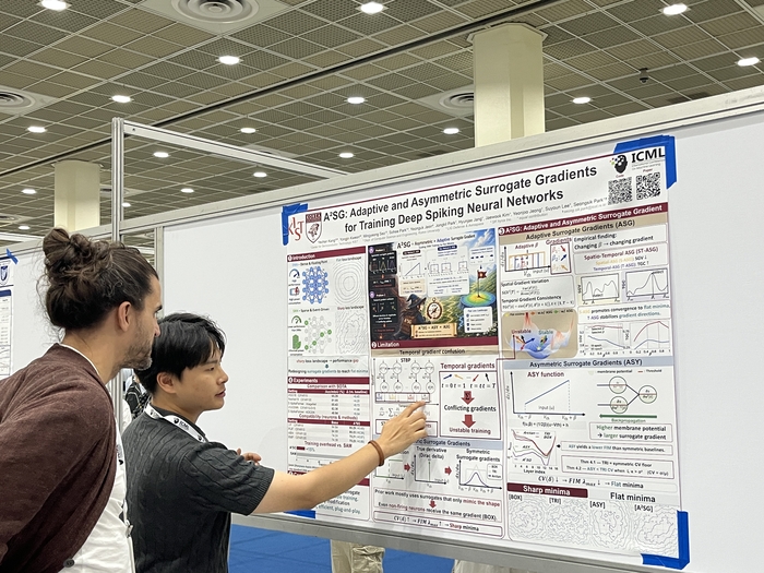 KIST 연구진이 ICML 2026 포스터 세션에서 연구를 설명하고 있다.