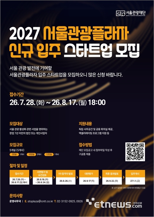 2027 서울관광플라자 신규 입주 스타트업 모집 포스터.