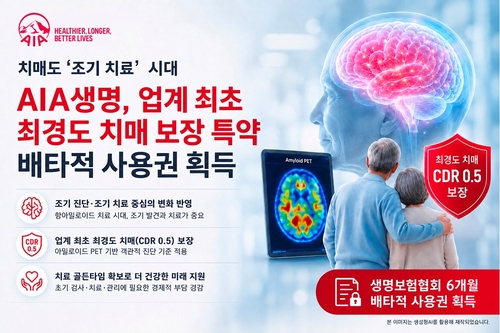AIA생명, '업계 최초' 최경도 치매 보장 특약…6개월 배타적 사용권 획득