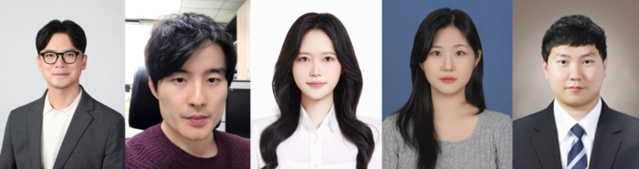 (왼쪽부터) 동국대학교 전자전기공학과 김성준 교수(교신저자), 서울시립대학교 전자전기컴퓨터공학부 김윤 교수(교신저자), 이선정 박사과정생(제1저자), 주서현 석사과정생(제1저자), 이원주 박사과정생(제1저자)(사진=동국대)