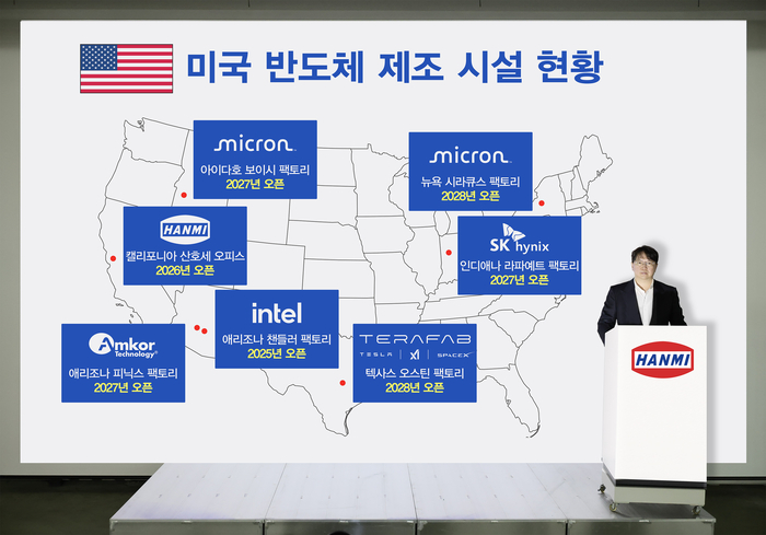 한미반도체 곽동신 회장이 인천 본사에서 한미USA 법인 설립 계획을 발표하고 있다. 〈사진=한미반도체〉