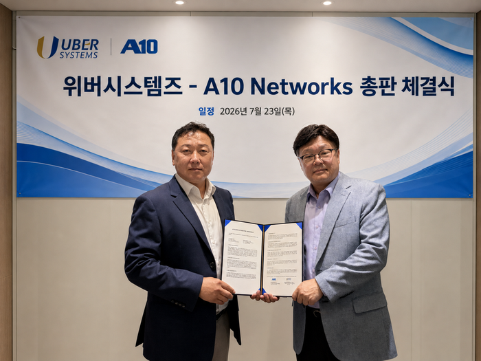 (왼쪽) 최병무 위버시스템즈 대표이사, (오른쪽) 이상훈 A10 Networks 지사장. 사진=위버시스템즈