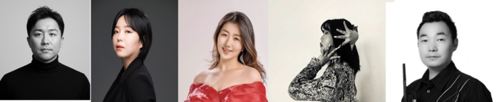 (왼쪽부터)지휘자 라현수, 악장 한혜민, 소프라노 강동은, 오케스트라 안무 이나영, 총감독 및 연출 김석민 더같음 대표