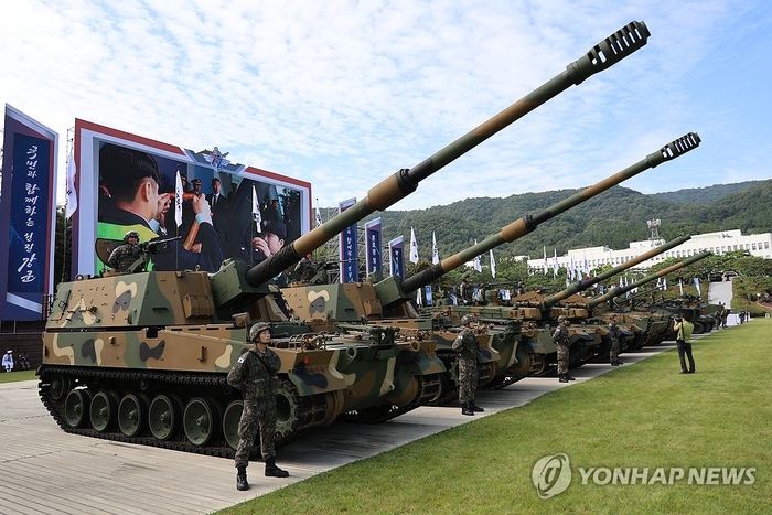 지난달 29일 국군의날 미디어데이 행사에서 공개된 K9자주포. 연합뉴스 제공