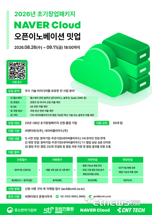 씨엔티테크·네이버클라우드, 초기창업패키지 오픈이노베이션 밋업 참가기업 모집