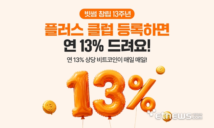빗썸, '연 13% 비트코인 리워드' 플러스 클럽 공식 오픈