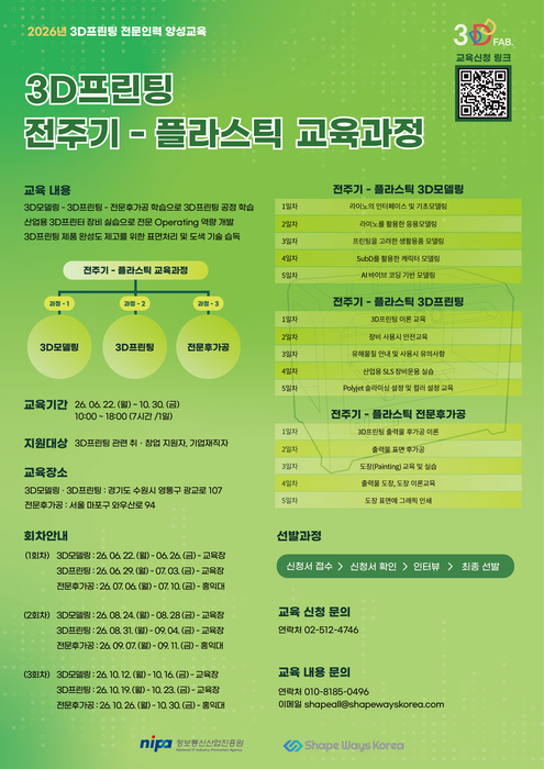 NIPA, '3D프린팅 전문인력 양성교육' 시행…미래 성장동력 키운다