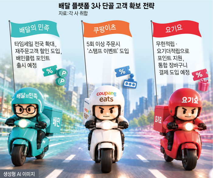 배달앱 3사 '단골 쟁탈전'…할인 넘어 적립·타임세일까지