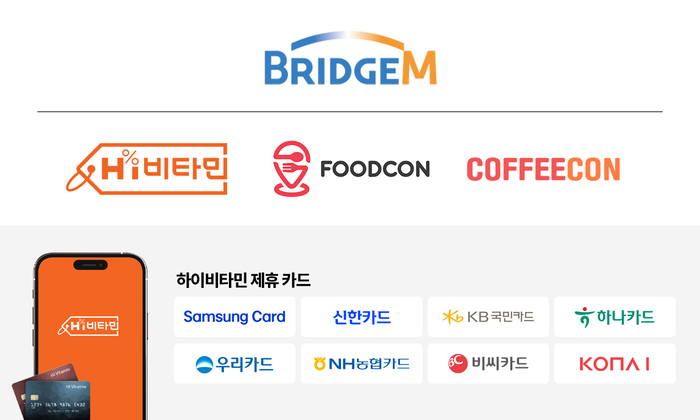 브릿지엠의 주요 B2E 플랫폼과 하이비타민 제휴 카드사. 사진=브릿지엠