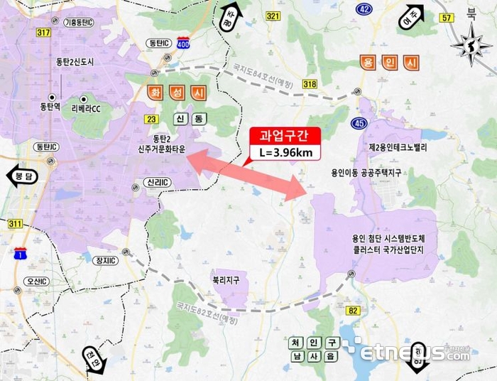 '용인 남사읍~화성 신동 연결도로 개설사업' 위치도. 용인시 제공.