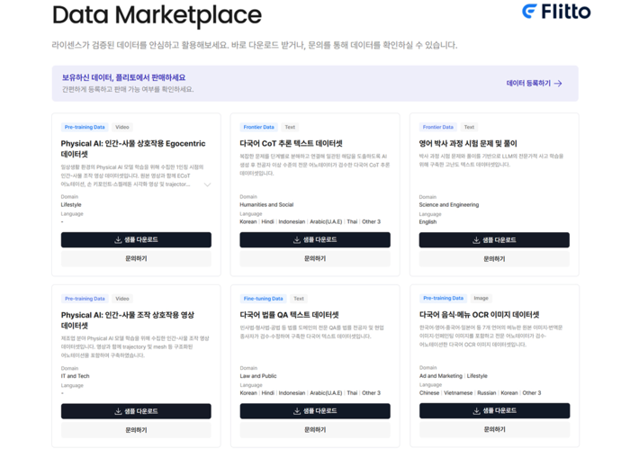 플리토 '데이터 마켓플레이스' 예시. ⓒ플리토