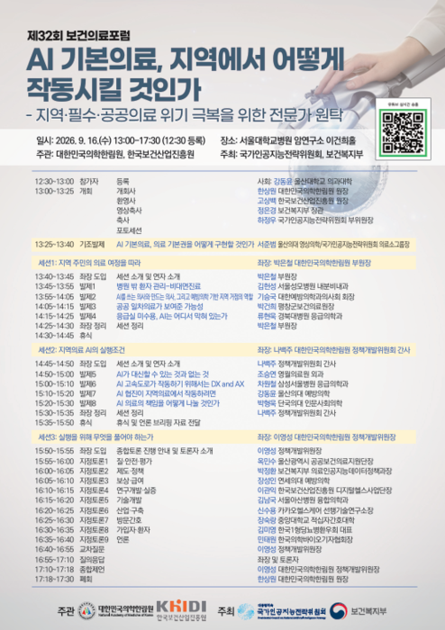 '인공지능 기본의료, 지역에서 어떻게 작동시킬 것인가' 공동 포럼 포스터.(제공=한국보건산업진흥원)