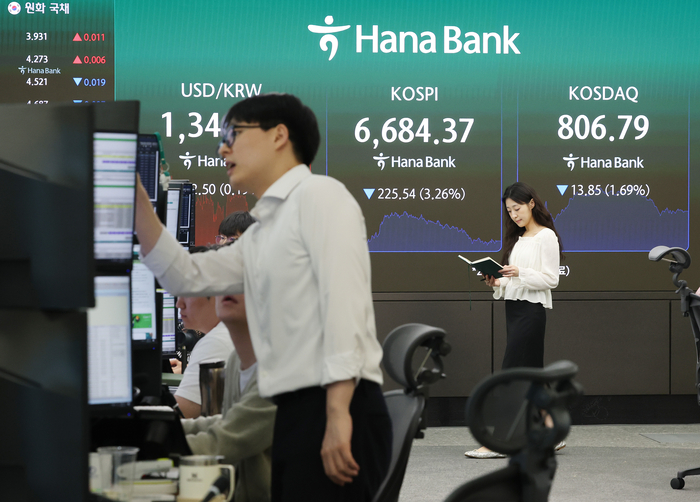 코스피, AI 속도조절론·美 금리 인상 우려에 3%대 하락 마감