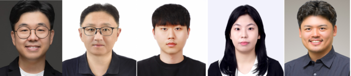 (왼쪽부터)김진태·김석 포스텍 교수, 통합과정 김우현·정혜인씨, 손창희 텍사스텍대 교수,