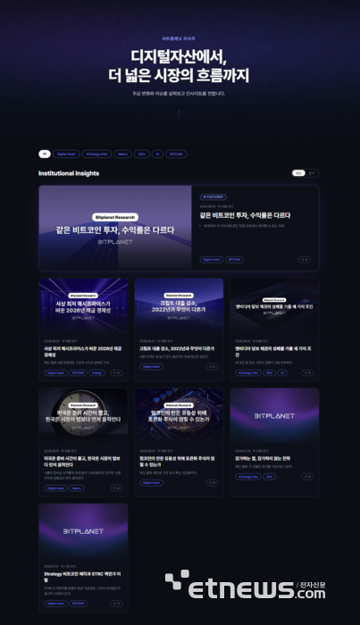 비트플래닛, 디지털자산·AI 산업 분석 '리서치랩' 홈페이지 개설