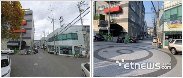 산업단지 아름다운거리 조성사업 전(왼쪽)과 사업 이후 모습