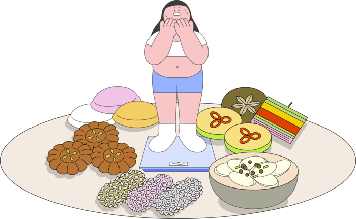 명절 뒤 갑자기 찐 살, 무리한 다이어트는 금물.(제공=클립아트코리아 )