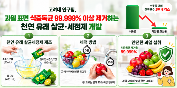 개발된 천연 유래 살균·세정제 효과 및 사용법을 설명한 이미지. 〈자료 이민석 고려대 교수 연구팀〉
