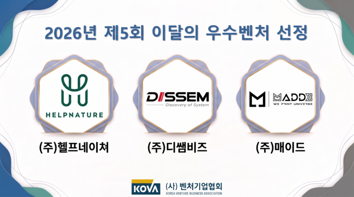 벤처기업협회, 이달의 우수벤처에 헬프네이쳐·디쌤비즈·매이드 선정