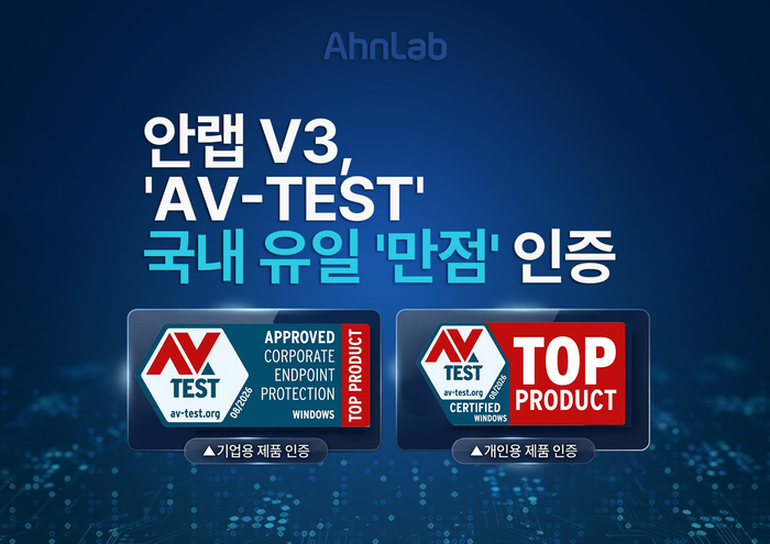 안랩 V3, AV-TEST 보안 평가서 기업·개인용 모두 '만점'