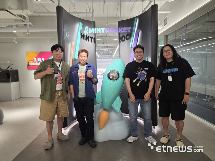 (왼쪽부터)민트로켓 우찬희 기획 리드, 황재호 대표, 서보성 프로그래밍 리드, 정기엽 아트 리드