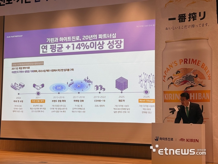 권광조 하이트진로 프리미엄권역장이 기린과의 상세한 협력 내용을 설명했다.