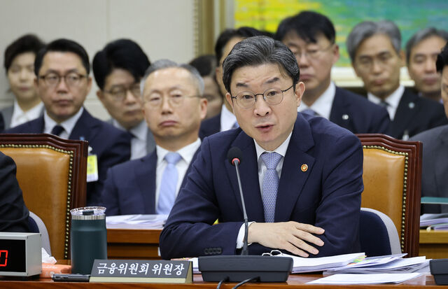 이억원 금융위원장이 지난 8일 국회 정무위원회에서 열린 금융위원회 등에 대한 국정감사에서 위원들의 질의에 답하고 있다. 사진=연합뉴스