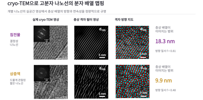 cryo-TEM 분석 기반 개별 나노선의 분자 배열 맵핑.