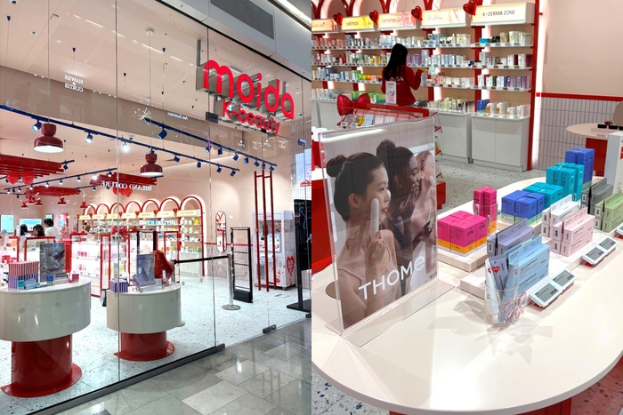 영국 런던 웨스트필드 스트랫포드 시티(Westfield Stratford City) 쇼핑몰에 위치한 K뷰티 전문 편집숍 '모이다(MOIDA)'에 입점한 톰(THOME) 매장