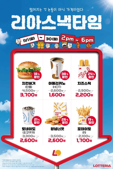 롯데리아는 11월 1일부터 30일까지 한 달간 인기 메뉴를 최대 38% 할인하는