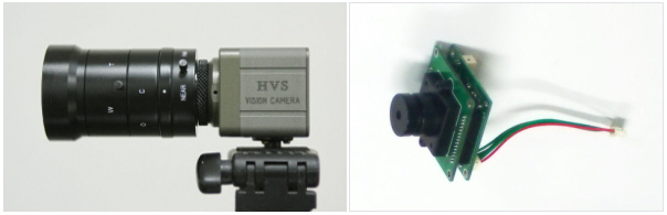 하이비젼시스템이 출시한 300만 화소급 CMOS USB2.0 비전 카메라(왼쪽)와 보드타입 제품.