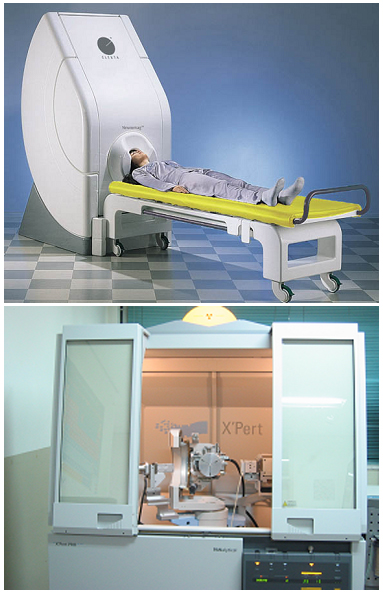 주요 고가특수연구기기. 왼쪽부터 서울대병원의 뇌자도(Magnetoencephalogram,위)), 조선대의 고분해능 X선 회절분석기, 고려대의 전자빔 패터닝 장치.)