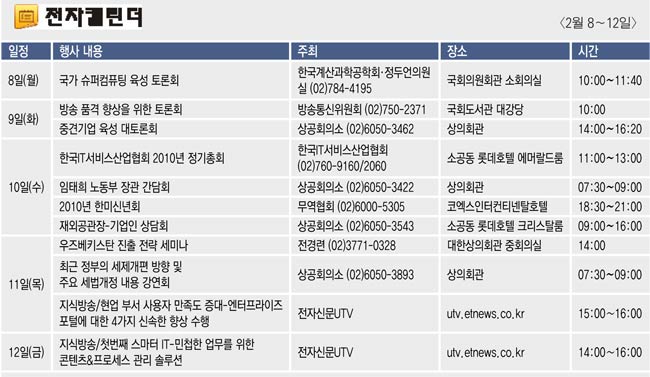 전자캘린더 <2월8∼12일>