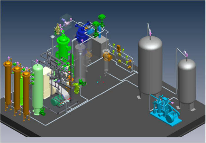 수소충전소용 천연가스개질 수소 제조장치 3D 배치도.