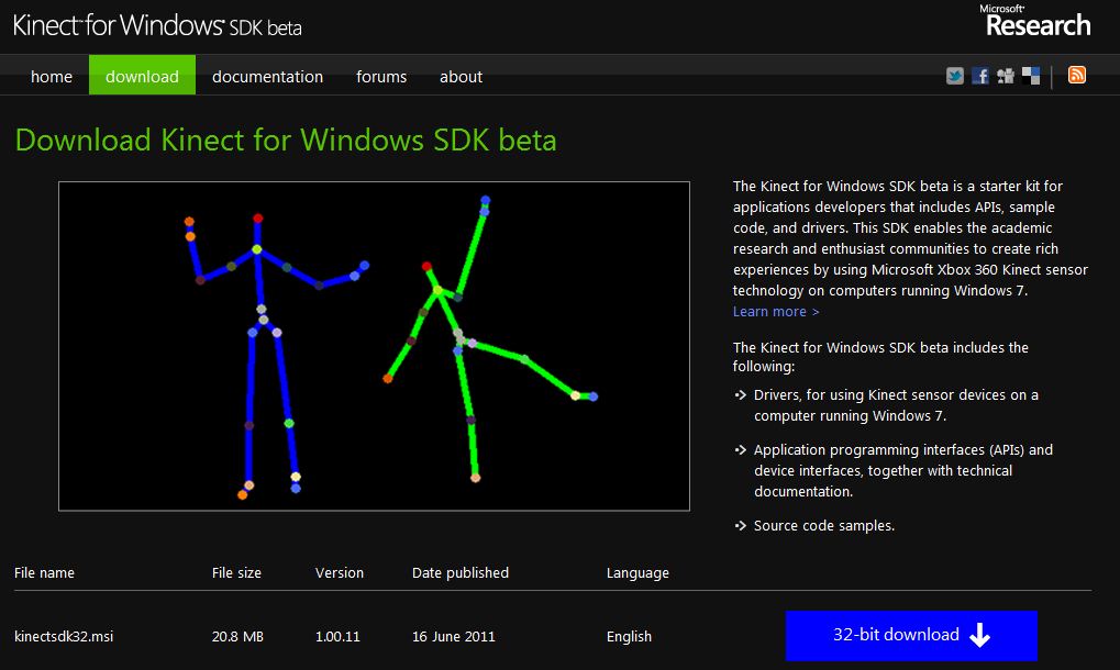 MS 키넥트, 윈도 기반 연구자들에게 길 열렸다...SDK(개발툴) 마침내 공개