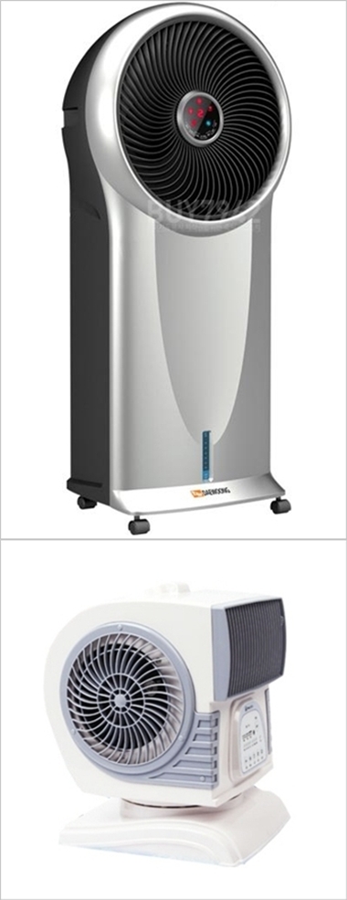토종 날개없는 선풍기는 일반 선풍기보다 바람의 세기가 더 강해 공기순환기 대용으로도 안성맞춤이다. ‘파워에어쿨러냉풍기’(위),하이쿨파워팬’.
